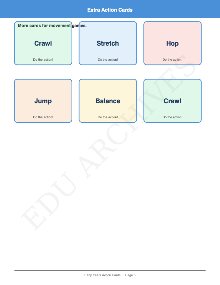 Action Cards: Action Cards: Page 5: Extra Action Cards