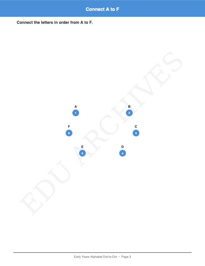 Alphabet Order Dot-to-Dot: Alphabet Order Dot-to-Dot: Page 3: Connect A to F