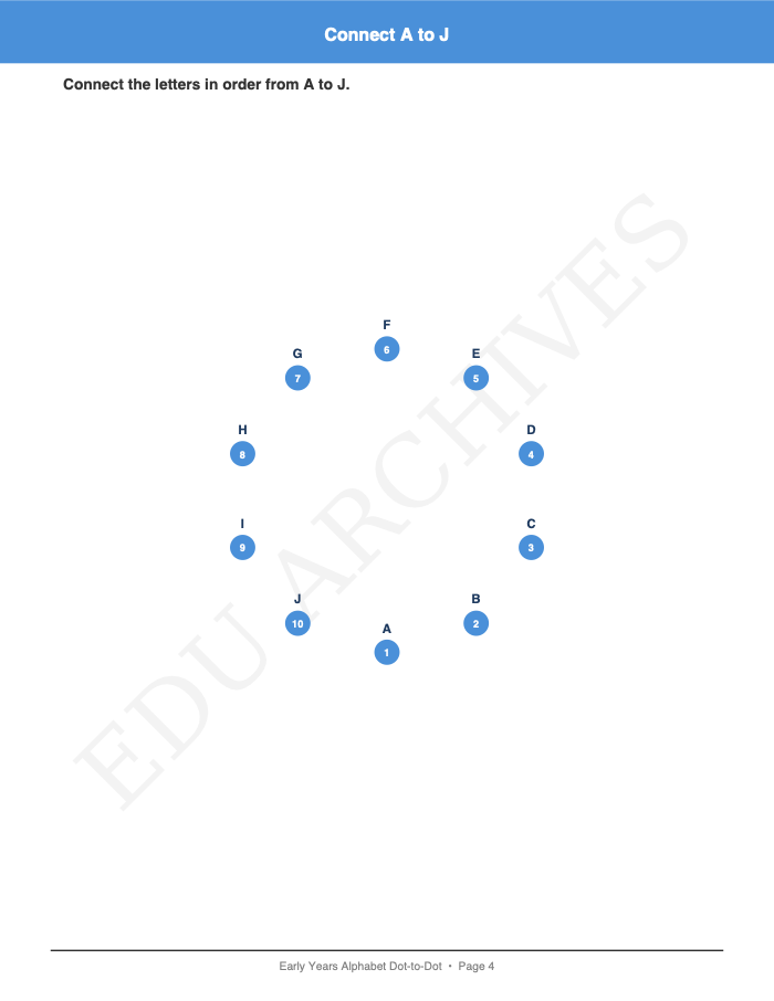 Alphabet Order Dot-to-Dot: Alphabet Order Dot-to-Dot: Page 4: Connect A to J