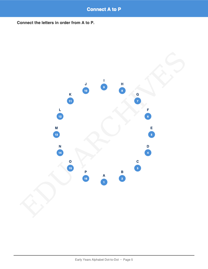 Alphabet Order Dot-to-Dot: Alphabet Order Dot-to-Dot: Page 5: Connect A to P