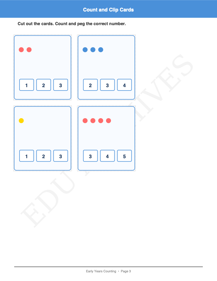 Count and Clip Cards: Count and Clip Cards: Page 3: Count and Clip Cards
