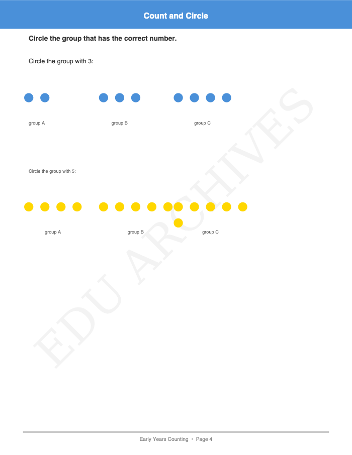 Count, Colour, Circle and Write: Count, Colour, Circle and Write: Page 4: Count and Circle