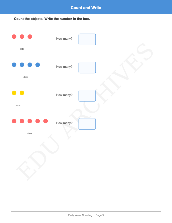 Count, Colour, Circle and Write: Count, Colour, Circle and Write: Page 5: Count and Write