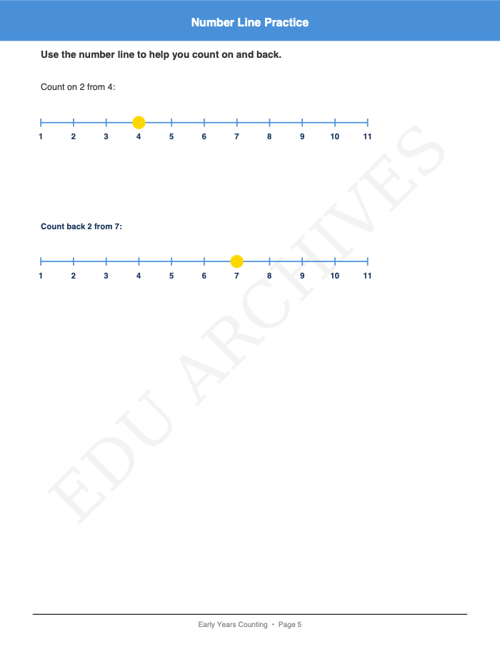 Counting On and Counting Back: Counting On and Counting Back: Page 5: Number Line Practice