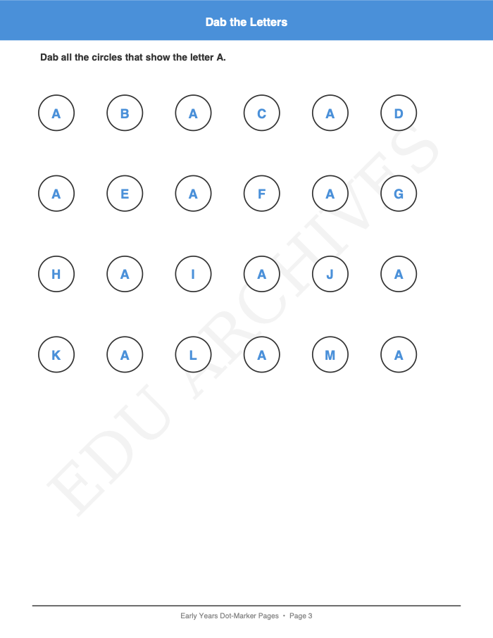 Dot Marker Pages: Dot Marker Pages: Page 3: Dab the Letters