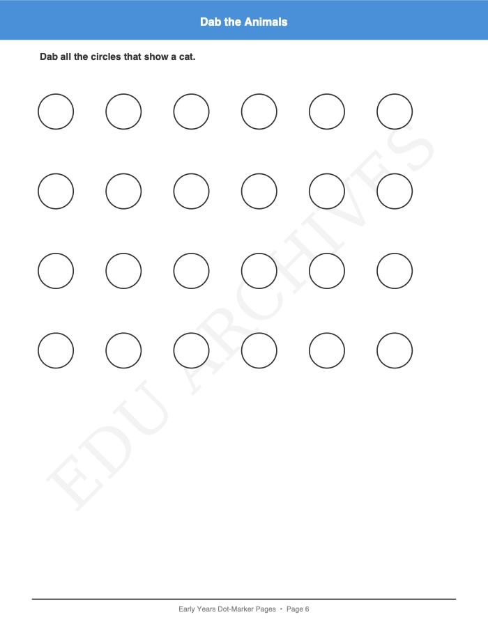 Dot Marker Pages: Dot Marker Pages: Page 6: Dab the Animals