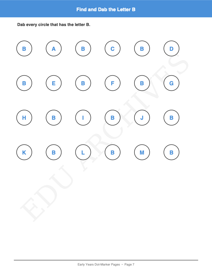Dot Marker Pages: Dot Marker Pages: Page 7: Find and Dab the Letter B