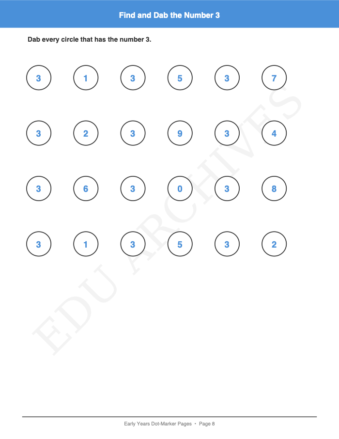 Dot Marker Pages: Dot Marker Pages: Page 8: Find and Dab the Number 3