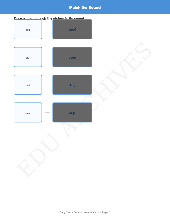 Environmental Sounds Matching: Environmental Sounds Matching: Page 3: Match the Sound