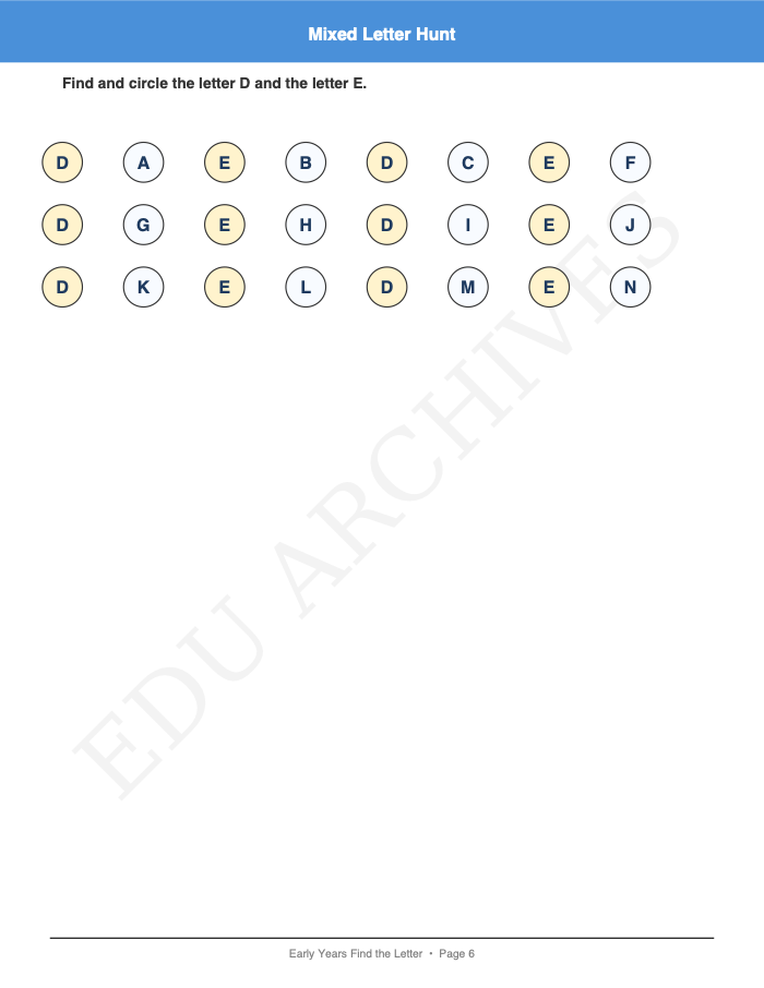 Find and Circle the Letter: Find and Circle the Letter: Page 6: Mixed Letter Hunt