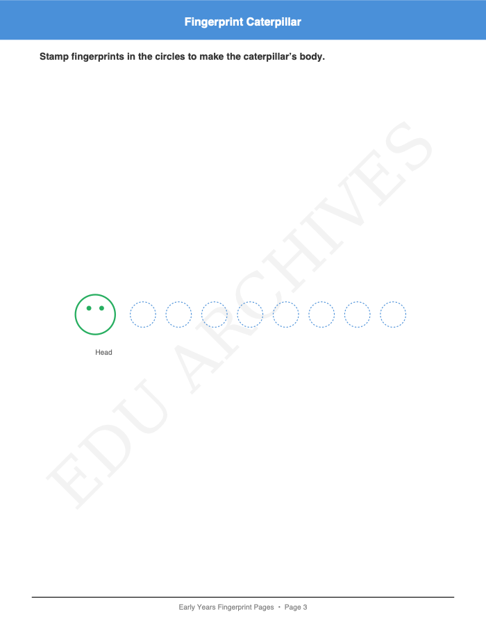 Finger-Painting and Fingerprint Pages: Finger-Painting and Fingerprint Pages: Page 3: Fingerprint Caterpillar