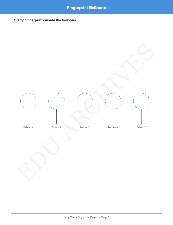 Finger-Painting and Fingerprint Pages: Finger-Painting and Fingerprint Pages: Page 5: Fingerprint Balloons