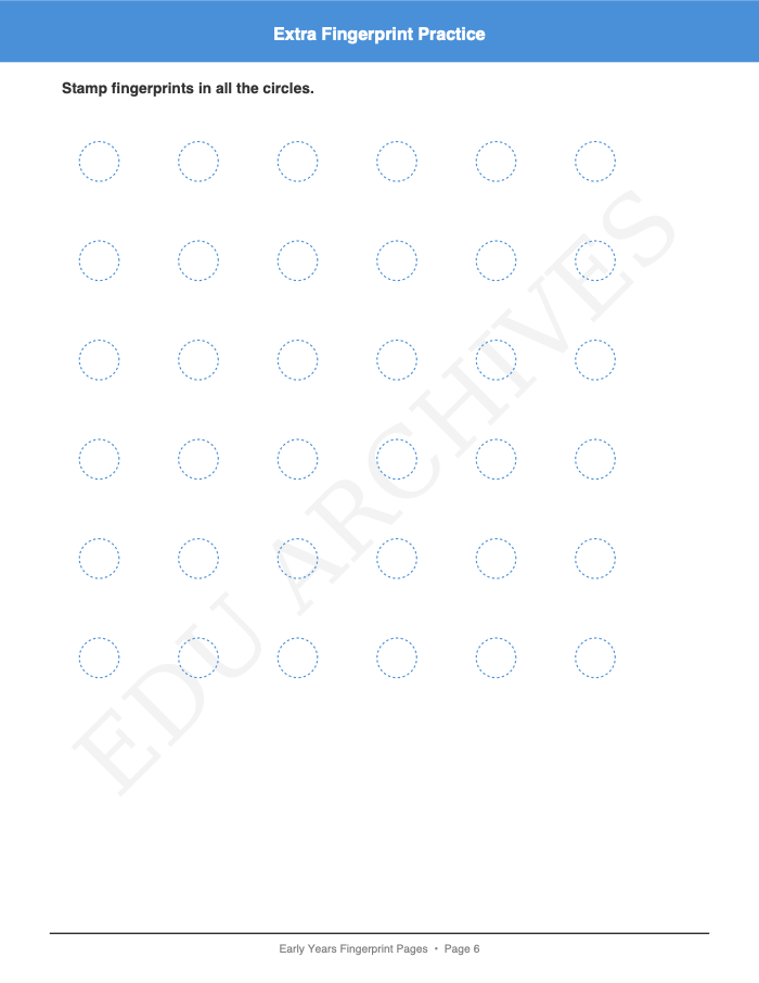 Finger-Painting and Fingerprint Pages: Finger-Painting and Fingerprint Pages: Page 6: Extra Fingerprint Practice