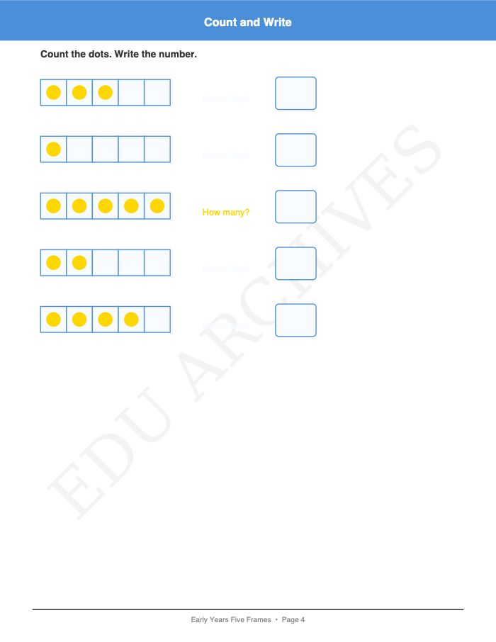 Five Frames: Five Frames: Page 4: Count and Write