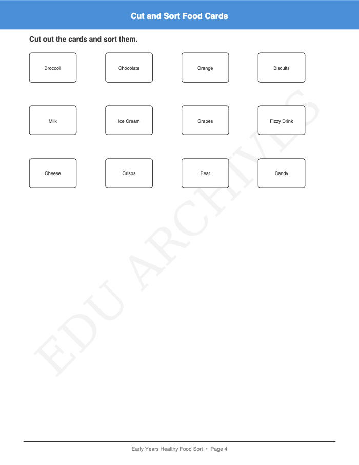 Healthy Food Sort and Plate: Healthy Food Sort and Plate: Page 4: Cut and Sort Food Cards