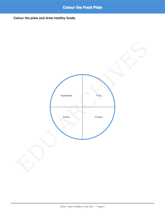 Healthy Food Sort and Plate: Healthy Food Sort and Plate: Page 5: Colour the Food Plate