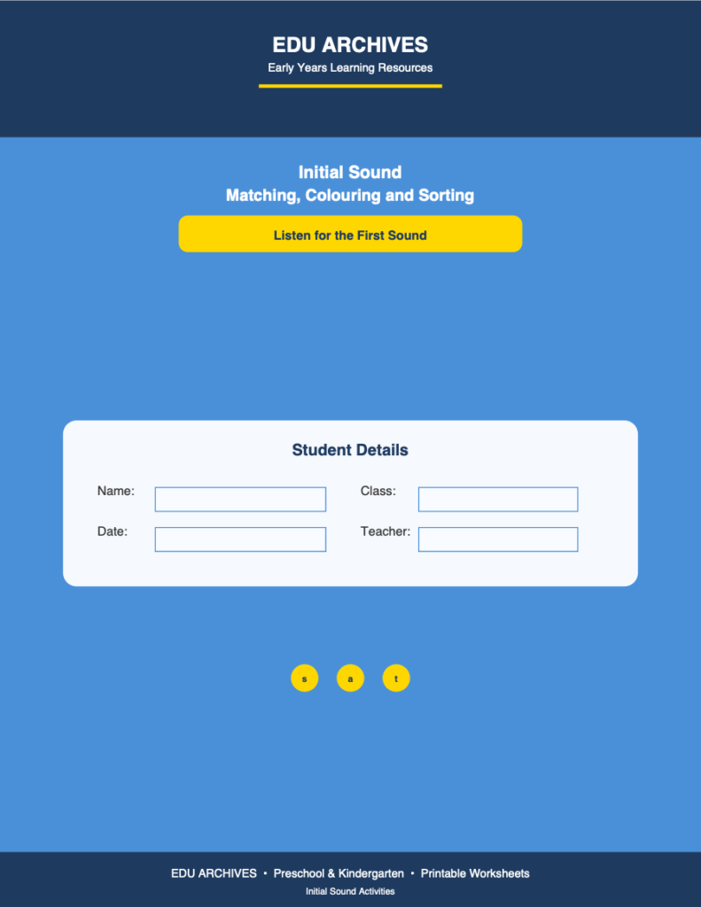 Cover of Initial Sound Matching, Colouring and Sorting