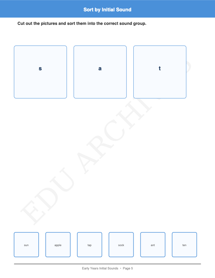 Initial Sound Matching, Colouring and Sorting: Initial Sound Matching, Colouring and Sorting: Page 5: Sort by Initial Sound