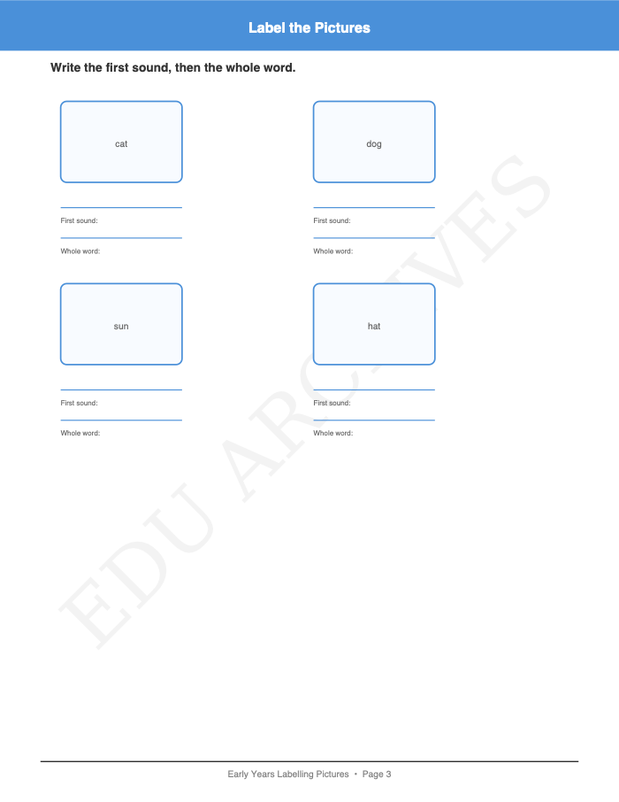 Labelling Pictures: Labelling Pictures: Page 3: Label the Pictures