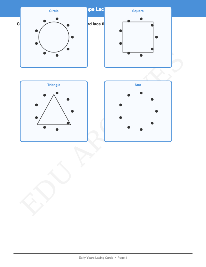 Lacing and Threading Cards: Lacing and Threading Cards: Page 4: Shape Lacing Cards