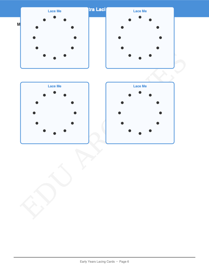 Lacing and Threading Cards: Lacing and Threading Cards: Page 6: Extra Lacing Cards