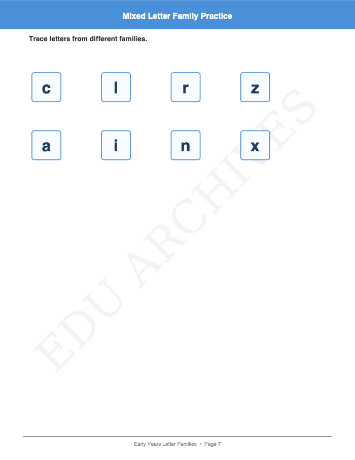 Letter Families: Letter Families: Page 7: Mixed Letter Family Practice