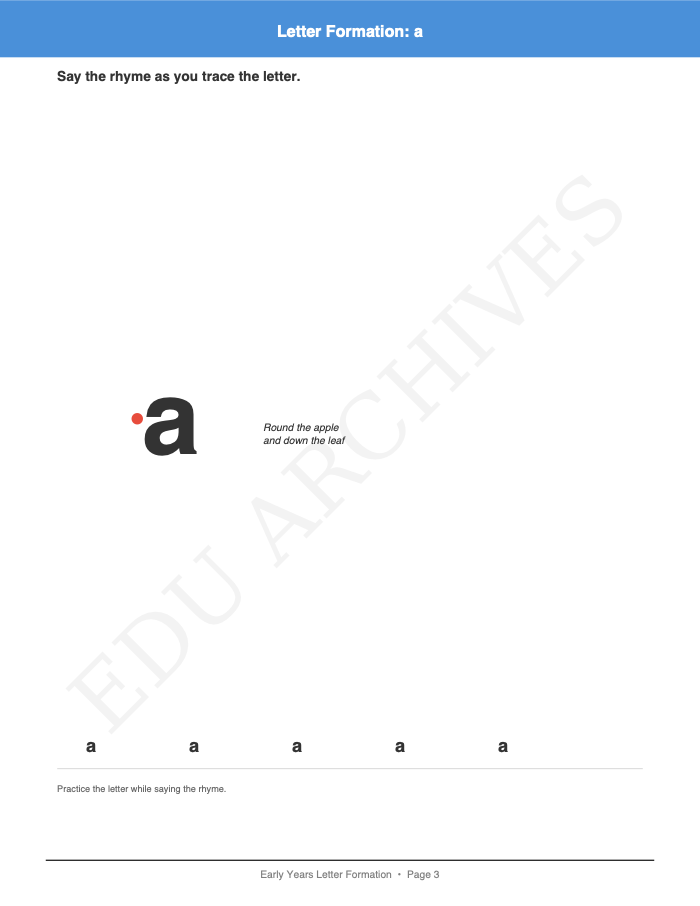 Letter Formation with Rhymes: Letter Formation with Rhymes: Page 3: Letter Formation: a