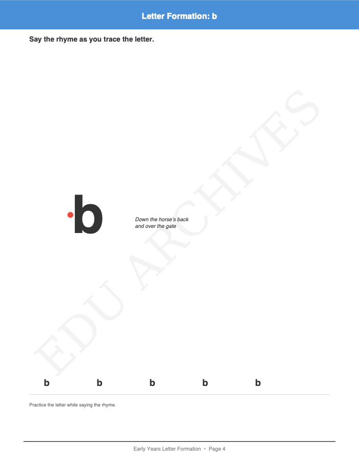 Letter Formation with Rhymes: Letter Formation with Rhymes: Page 4: Letter Formation: b