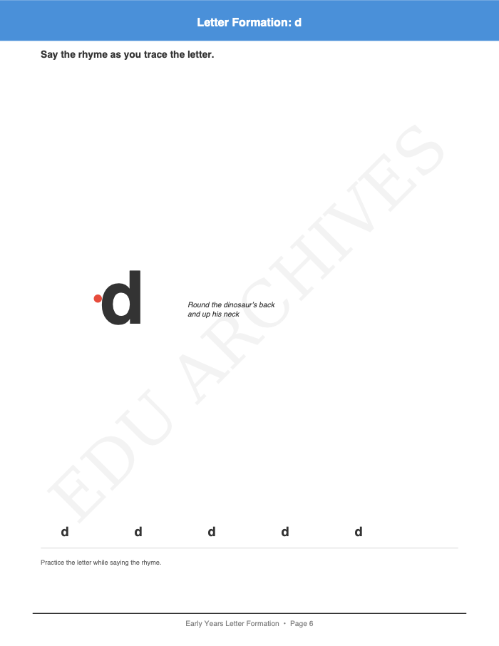 Letter Formation with Rhymes: Letter Formation with Rhymes: Page 6: Letter Formation: d
