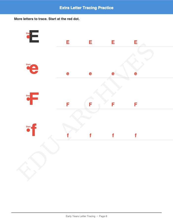Letter Tracing A–Z with Starting Dots: Letter Tracing A–Z with Starting Dots: Page 6: Extra Letter Tracing Practice