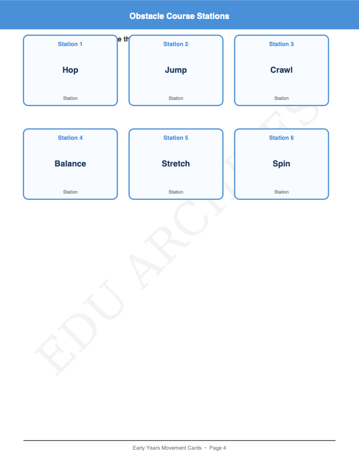 Movement Dice and Obstacle-Course Cards: Movement Dice and Obstacle-Course Cards: Page 4: Obstacle Course Stations