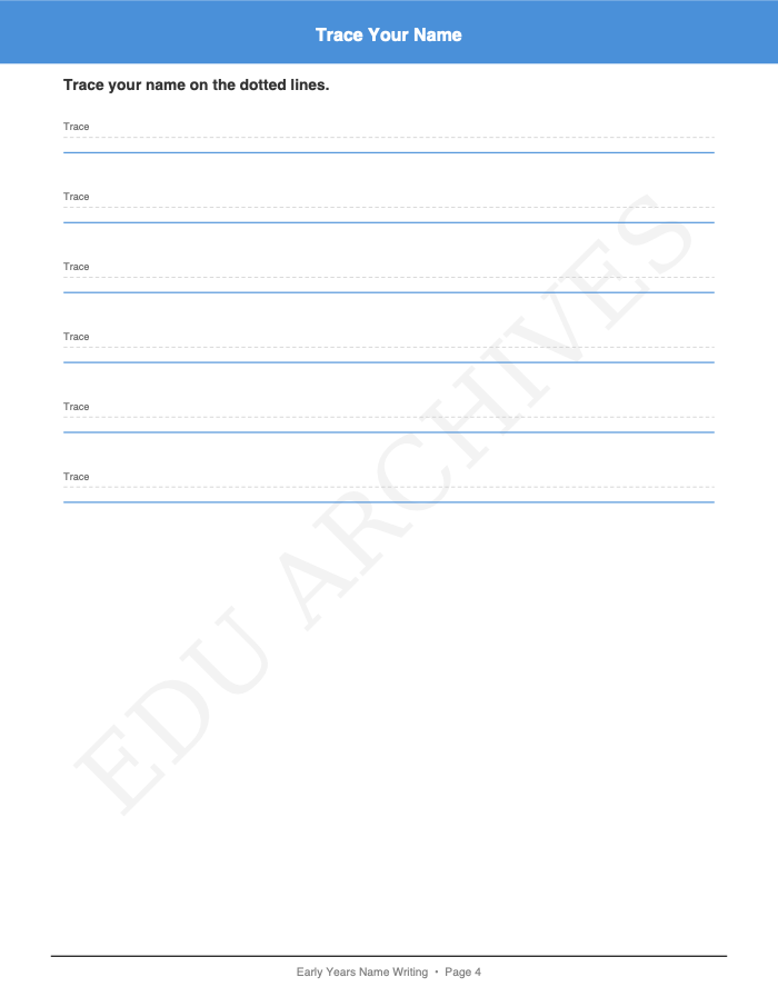 Name-Writing Templates: Name-Writing Templates: Page 4: Trace Your Name
