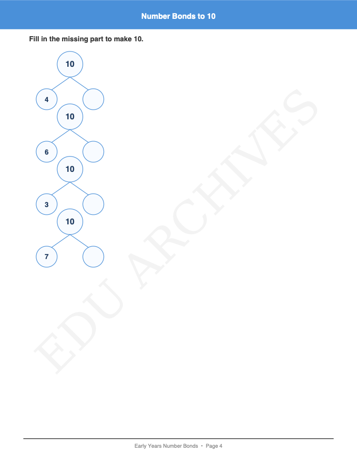 Number Bonds to 5 and 10: Number Bonds to 5 and 10: Page 4: Number Bonds to 10