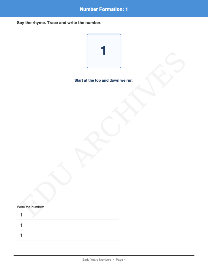 Number Formation Rhymes: Number Formation Rhymes: Page 4: Number Formation: 1