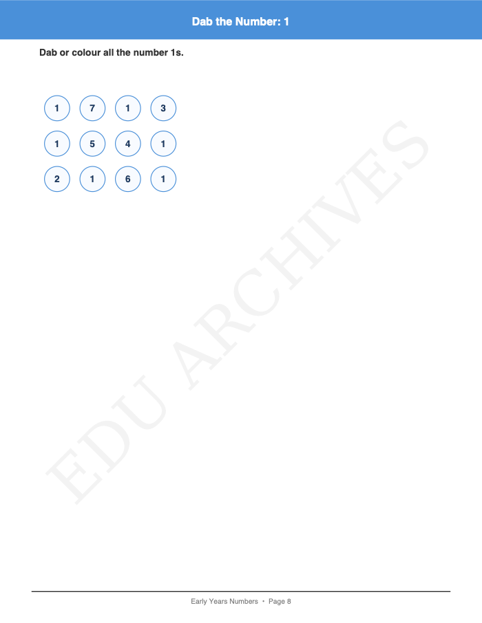 Number Mazes and Dab the Number: Number Mazes and Dab the Number: Page 8: Dab the Number: 1