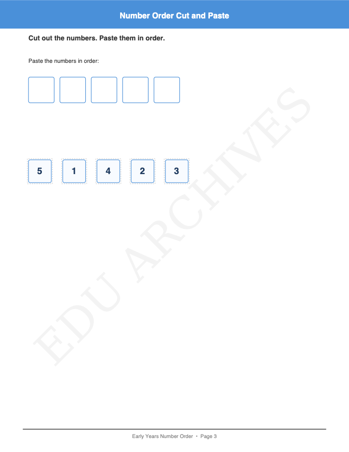 Number Order Cut and Paste: Number Order Cut and Paste: Page 3: Number Order Cut and Paste