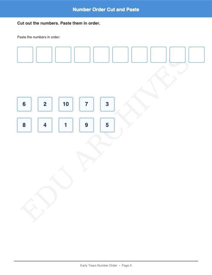 Number Order Cut and Paste: Number Order Cut and Paste: Page 5: Number Order Cut and Paste