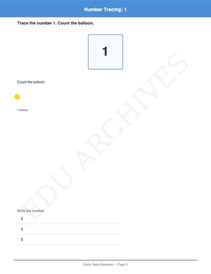 Number Tracing with Pictures: Number Tracing with Pictures: Page 3: Number Tracing: 1