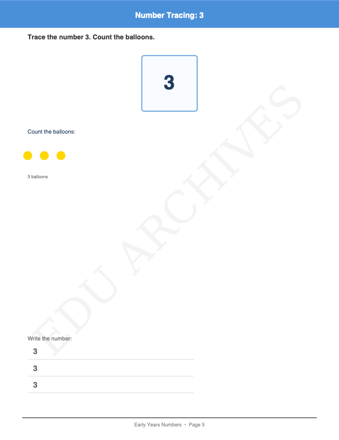 Number Tracing with Pictures: Number Tracing with Pictures: Page 5: Number Tracing: 3