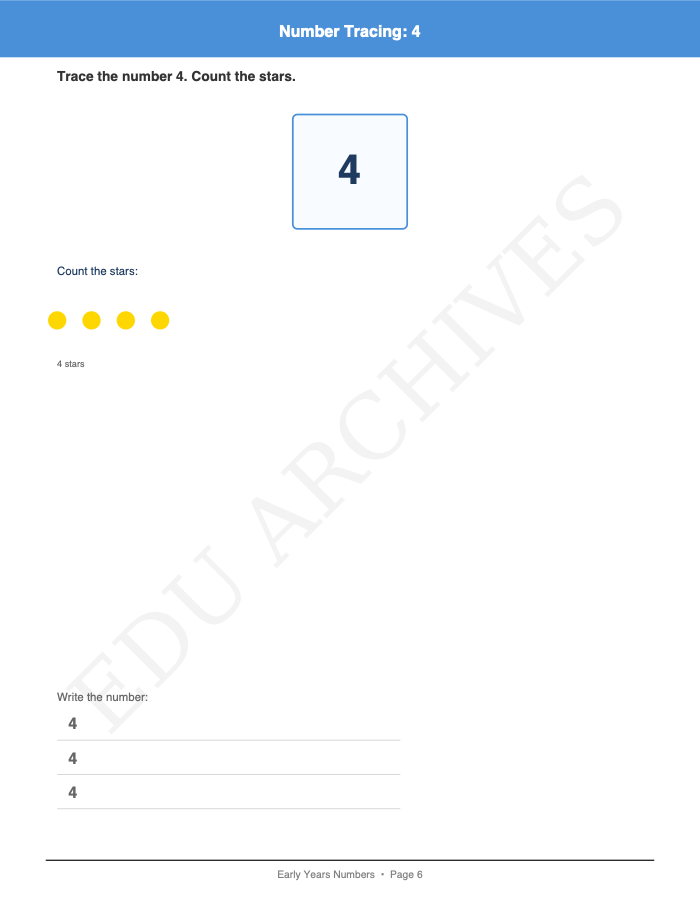 Number Tracing with Pictures: Number Tracing with Pictures: Page 6: Number Tracing: 4
