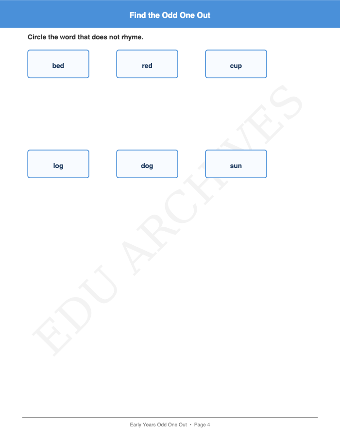 Odd One Out: Rhyme: Odd One Out: Rhyme: Page 4: Find the Odd One Out