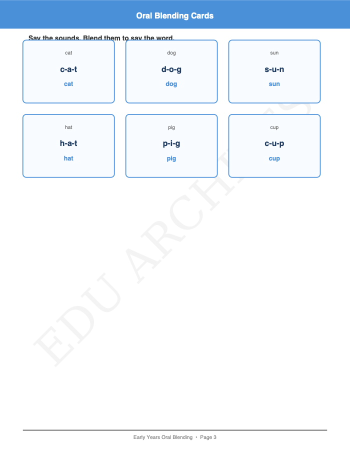 Oral Blending Picture Cards: Oral Blending Picture Cards: Page 3: Oral Blending Cards