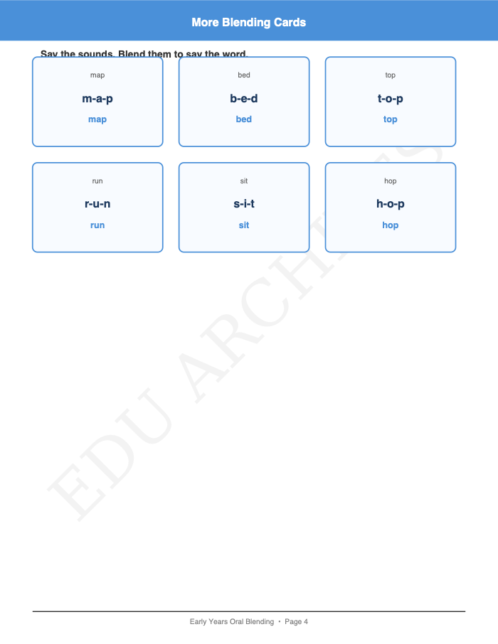 Oral Blending Picture Cards: Oral Blending Picture Cards: Page 4: More Blending Cards