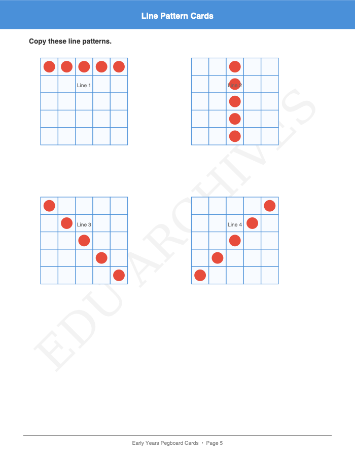 Pegboard and Pom-Pom Pattern Cards: Pegboard and Pom-Pom Pattern Cards: Page 5: Line Pattern Cards