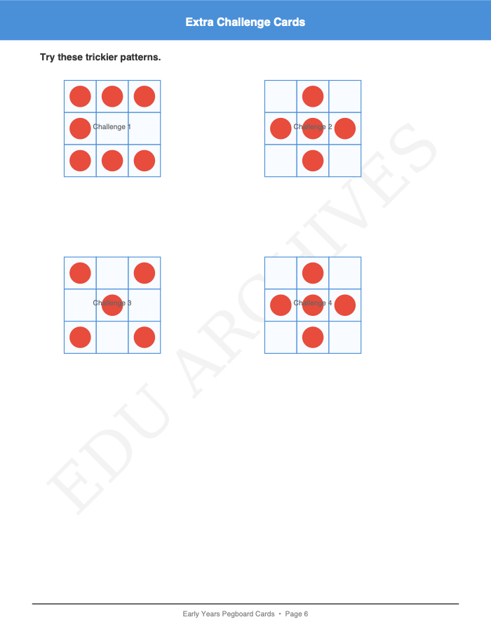 Pegboard and Pom-Pom Pattern Cards: Pegboard and Pom-Pom Pattern Cards: Page 6: Extra Challenge Cards