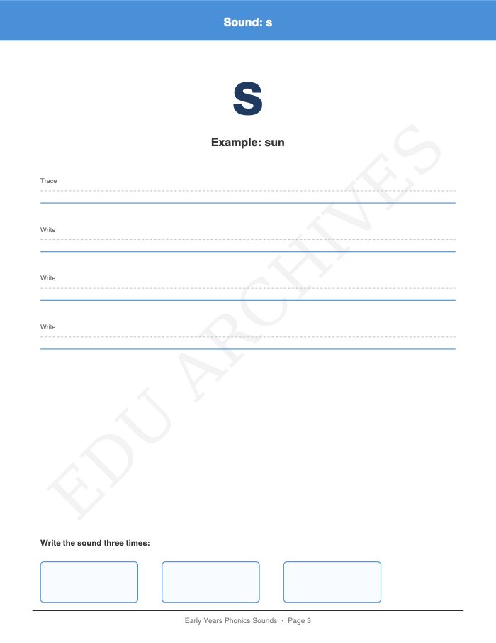 One Sheet Per Sound: Phase 2: One Sheet Per Sound: Phase 2: Page 3: Sound: s