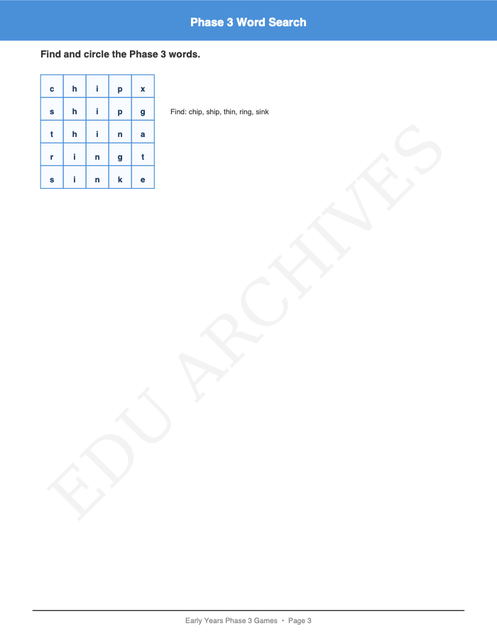 Phase 3 Games: Phase 3 Games: Page 3: Phase 3 Word Search