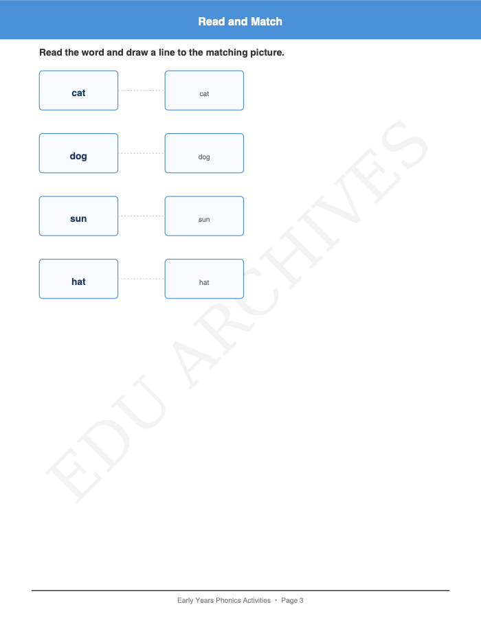 Read, Match, Sort, Spot: Read, Match, Sort, Spot: Page 3: Read and Match
