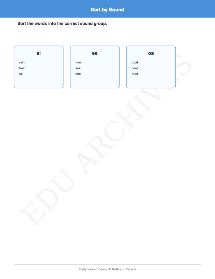 Read, Match, Sort, Spot: Read, Match, Sort, Spot: Page 4: Sort by Sound