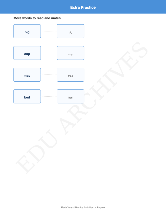 Read, Match, Sort, Spot: Read, Match, Sort, Spot: Page 6: Extra Practice